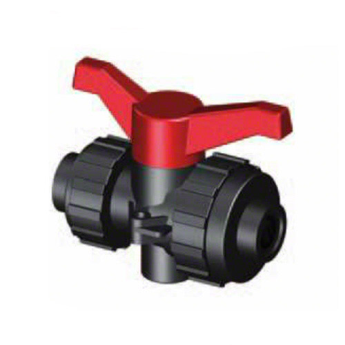 3-Wege-Kugelhahn PPGF, PE-Stutzen, EPDM&nbsp; = roter Hebel